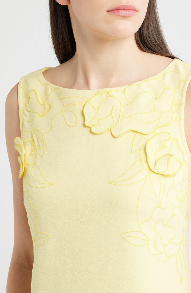 Vince Camuto Floral Appliqué Sleeveless Crepe Sheath Dress, Alternate, color, Buttercup