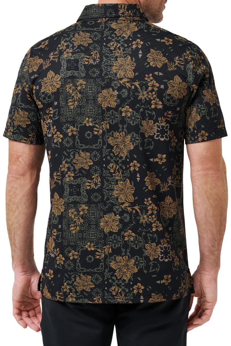 Speaking my Language Floral Short Sleeve Piqué Button-Up Shirt, Alternate, color, BLACK