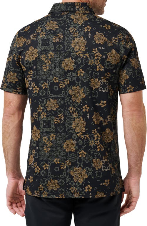 Travismathew Speaking My Language Floral Short Sleeve Piqué Button-up Shirt In Black