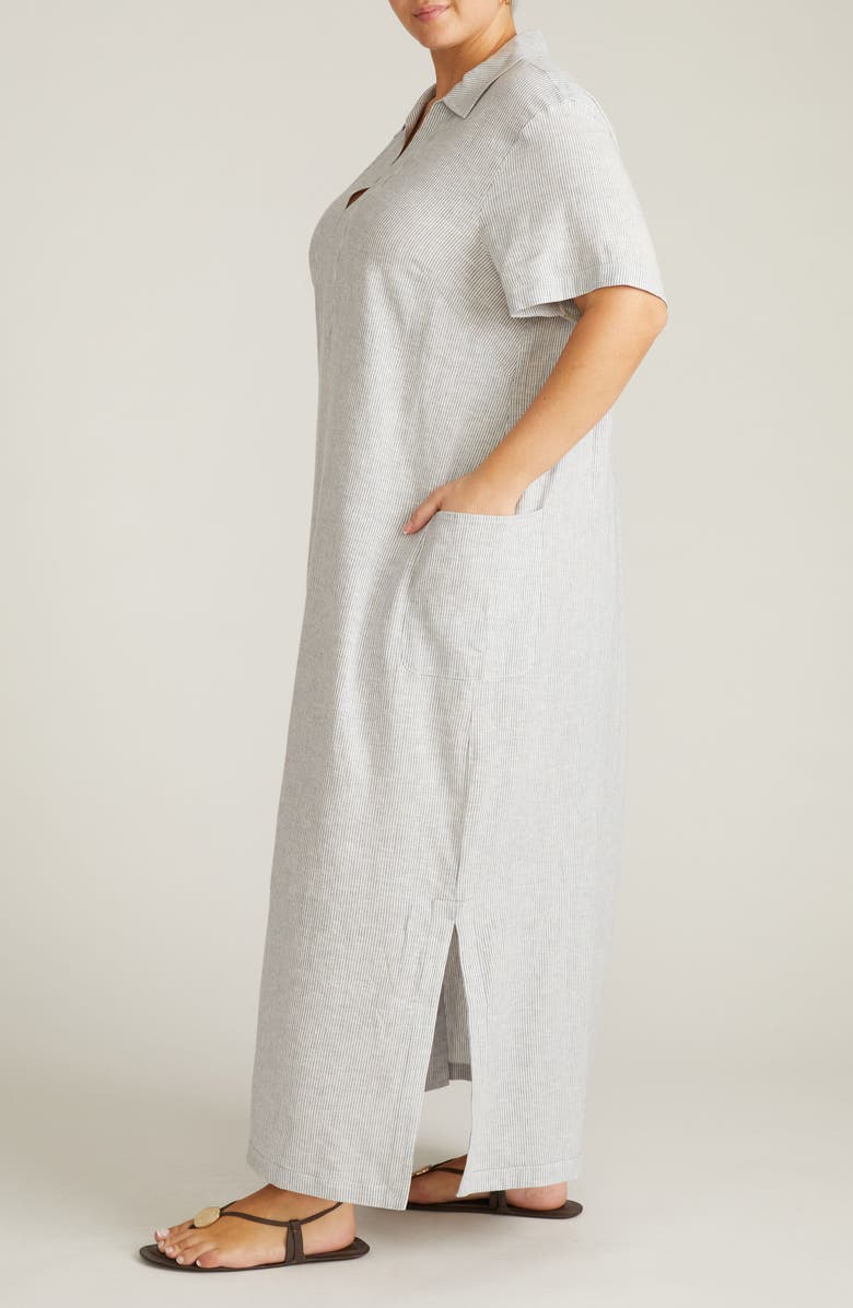 Universal Standard Leaf-Print Linen-Blend Maxi Dress, Alternate, color, Beach Stripe