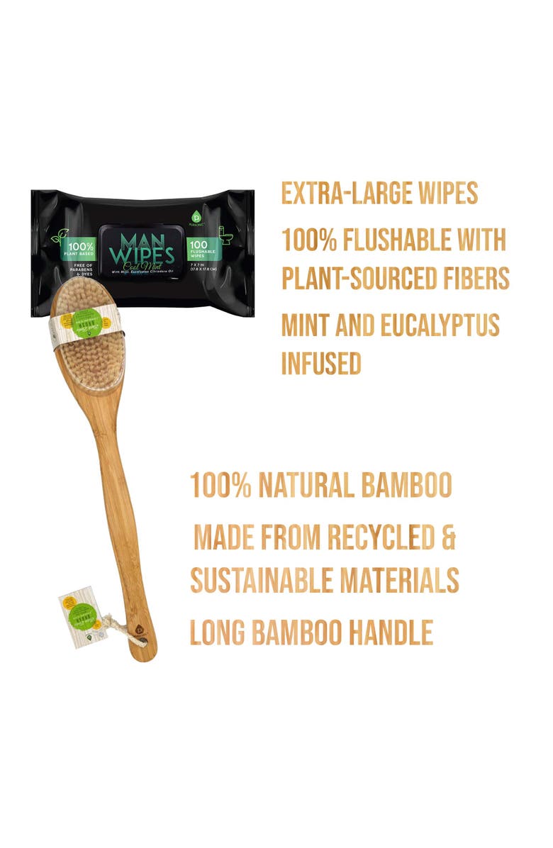 PURSONIC Clean & Refresh Bundle 1200 Flushable Man Wipes (Mint Scented) - 12 Pack + Bath Body Brush, Alternate, color, Black