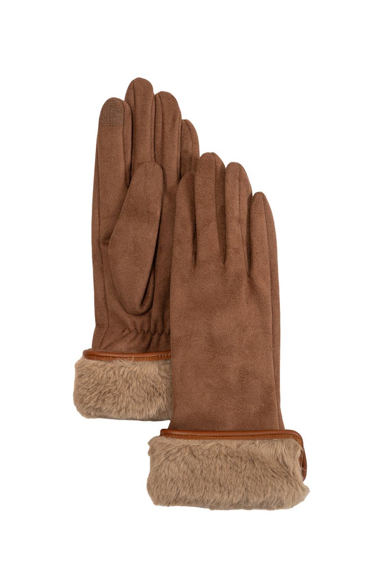 Echo Stretch Suede Fold-Up Faux Fur Cuff Gloves, Alternate, color, Chestnut