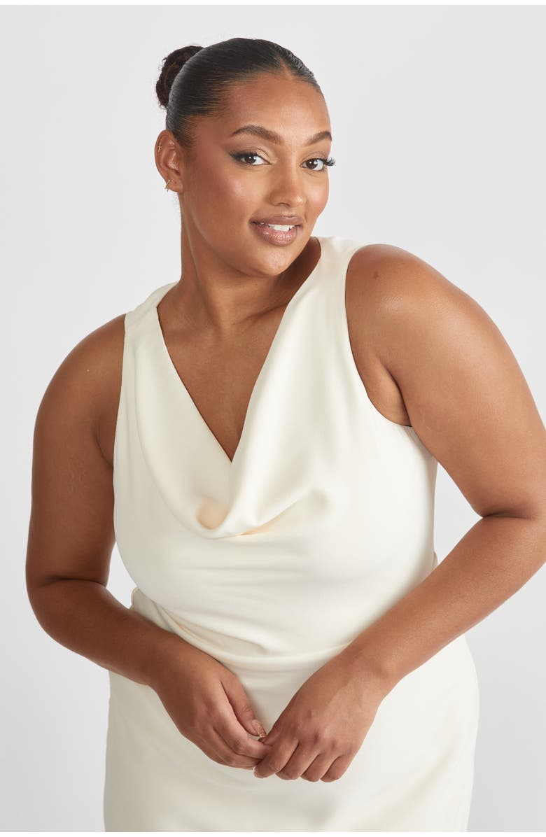 Six Stories Cowl Front Crepe Bridesmaid Dress, Alternate, color, Almond