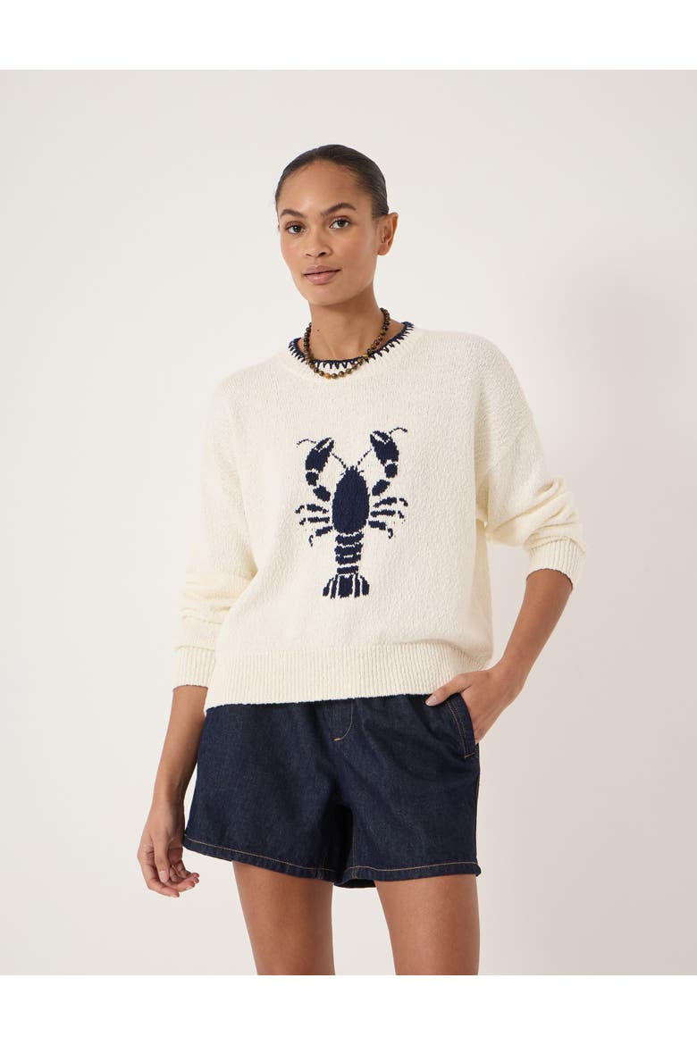 Hallie Crew Neck Lobster Graphic Sweater, Main, color, Stone White