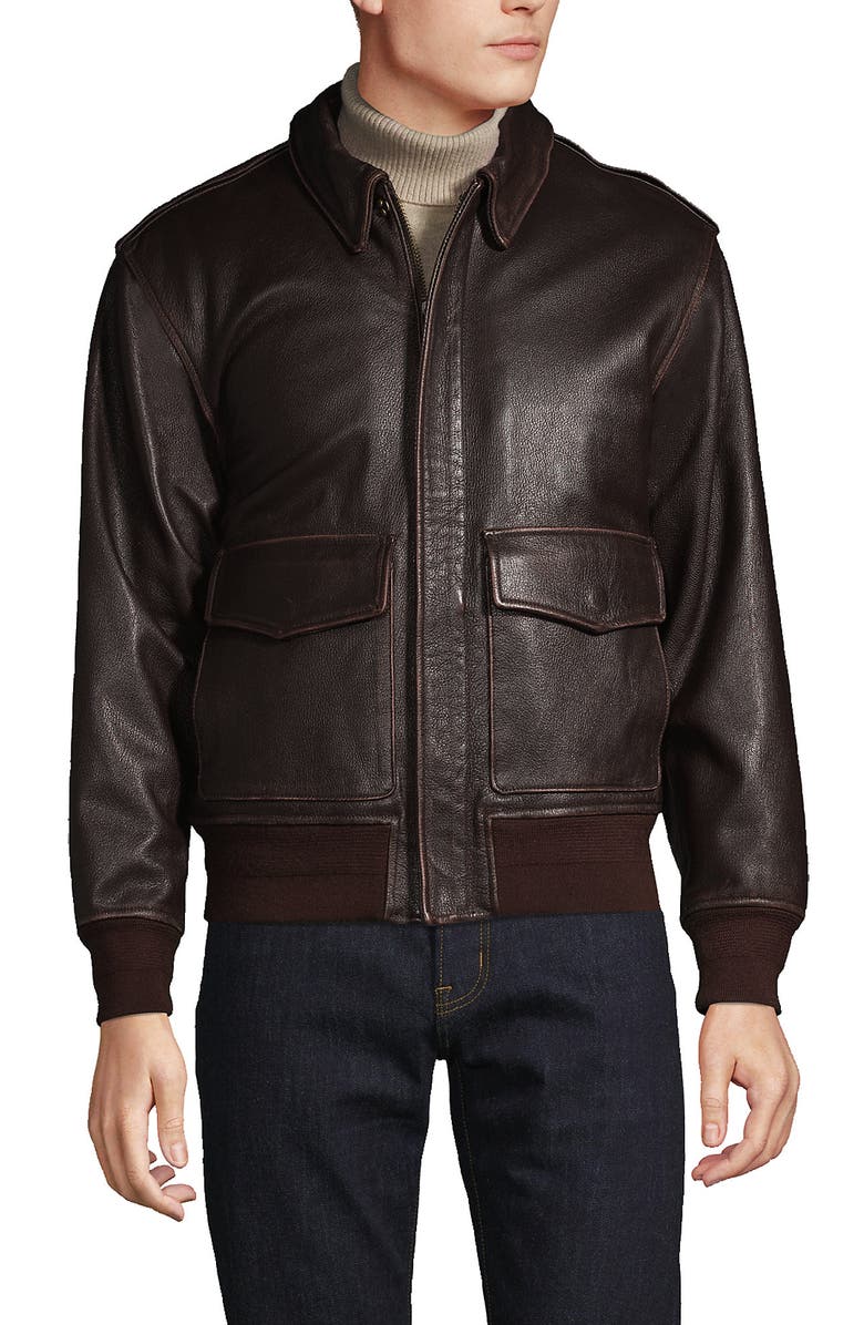 Lands' End Willis and Geiger Leather Bomber Jacket, Alternate, color,