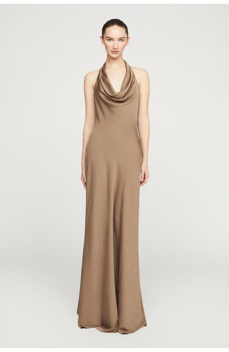 HALSTON Sid Satin Gown, Main, color, Sandstone