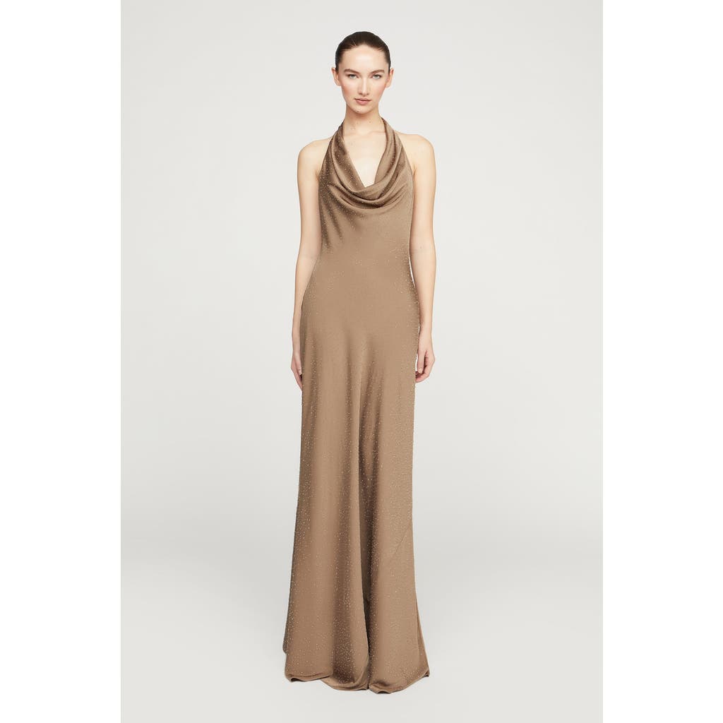 Halston Sid Satin Gown In Brown