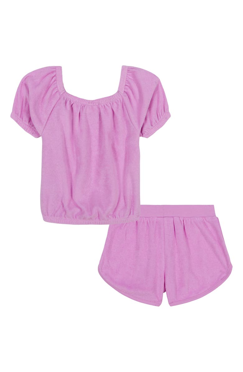 Juicy Couture Kids' Puff Sleeve Terry Top & Shorts Set, Alternate, color, Purple
