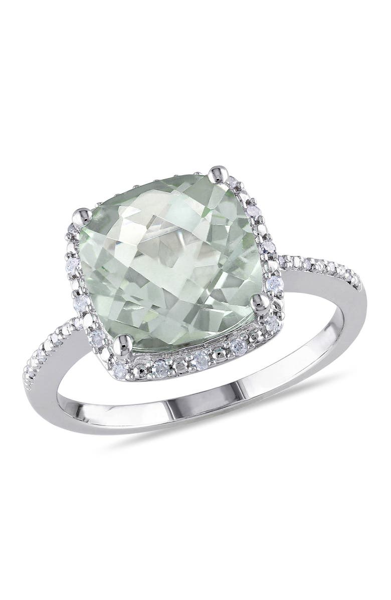 DELMAR Sterling Silver Cushion Prasiolite Diamond Halo Ring - 0.10 ctw., Main, color, Green