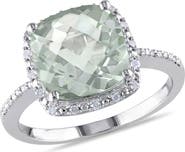 DELMAR Sterling Silver Cushion Prasiolite Diamond Halo Ring - 0.10 ctw.