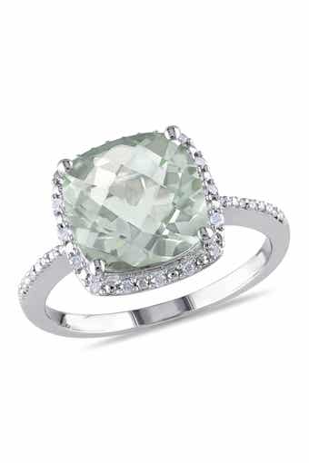 DELMAR Sterling Silver Cushion Prasiolite Diamond Halo Ring - 0.10 ctw.