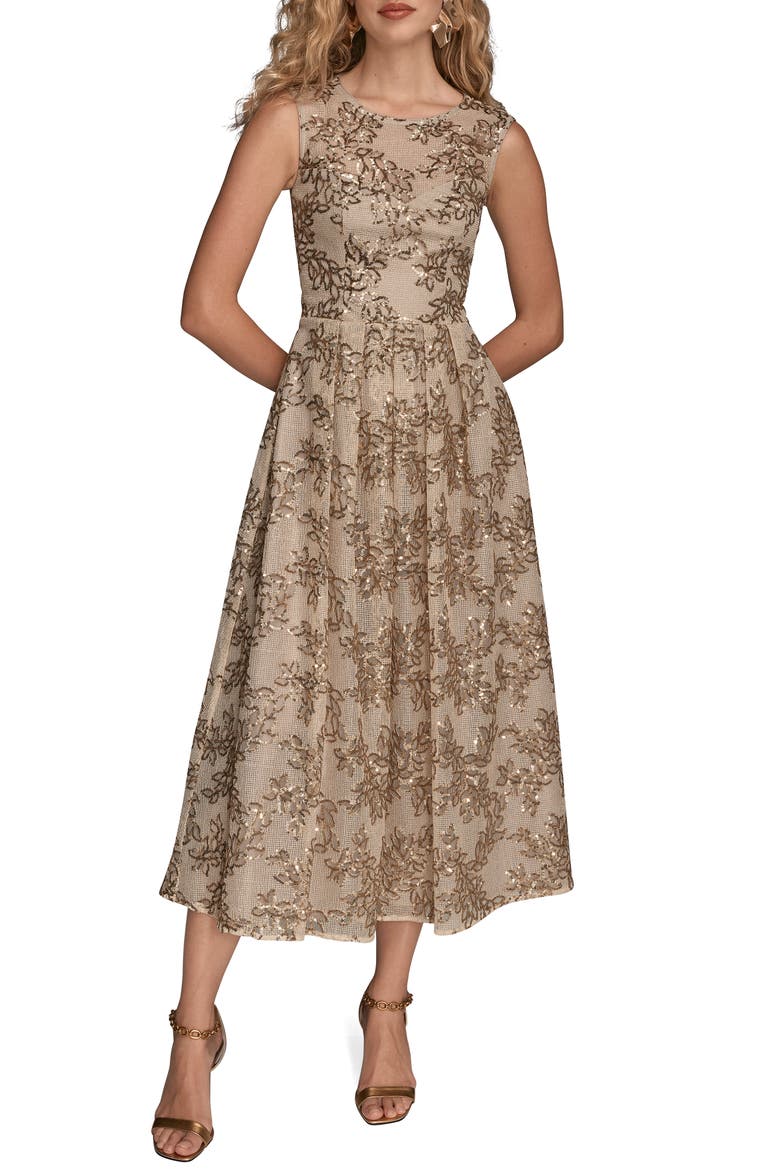 Floral Sequin Sleeveless Gown, Main, color, SAND
