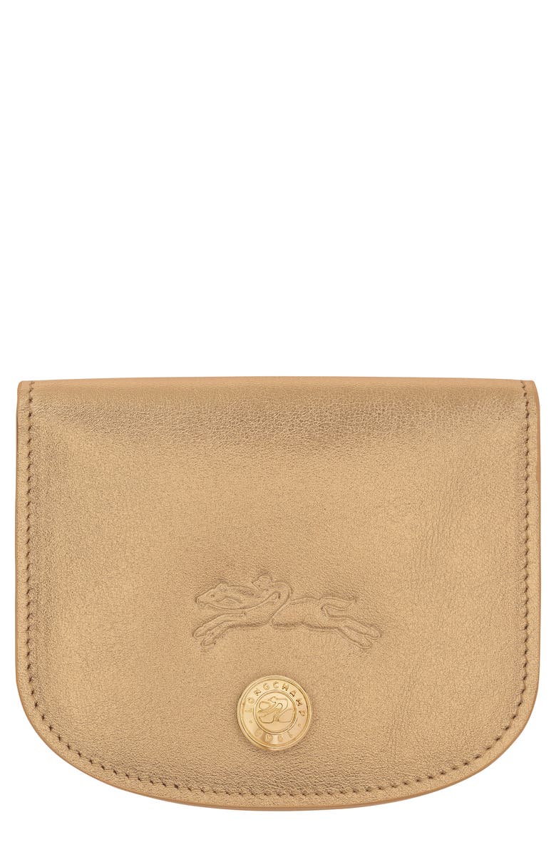 Longchamp Le Pliage Xtra Gold Leather Flap Card Case, Main, color, Gold