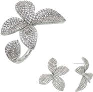 BY ADINA EDEN Pavé Cubic Zirconia Flower Earrings & Ring Set