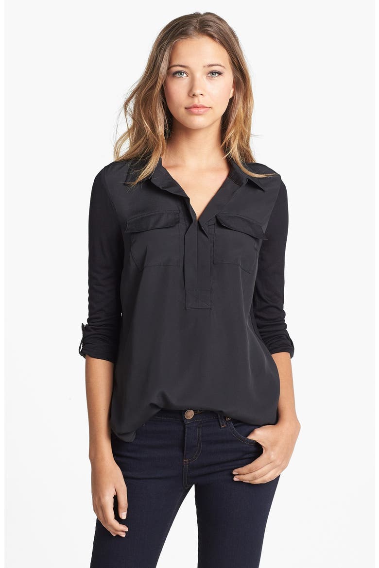 Mixed Media Top, Main, color, BLACK
