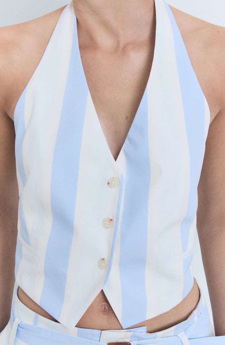 MANGO Stripe Cotton Blend Halter Vest, Alternate, color, Sky Blue