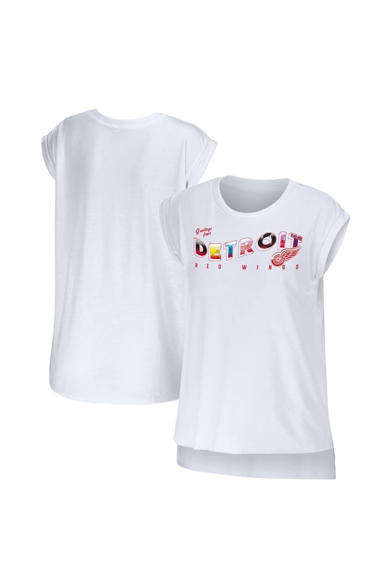 Women's WEAR by Erin Andrews White Detroit Red Wings Greetings From Muscle T-Shirt, Main, color, White