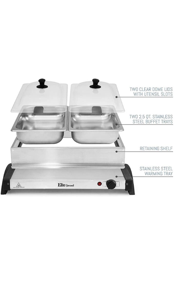 MAXI-MATIC Elite Gourmet 2 x 2.5 Qt. Stainless Steel Electric Buffet Server, Alternate, color, 