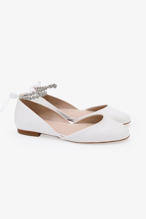 Gloria Satin Round Toe Flat with Amaryllis Strap