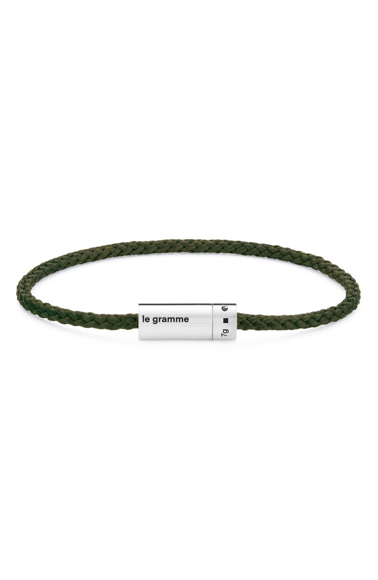 le gramme 7G Nato Polished Sterling Silver Khaki Cable Bracelet, Main, color, 