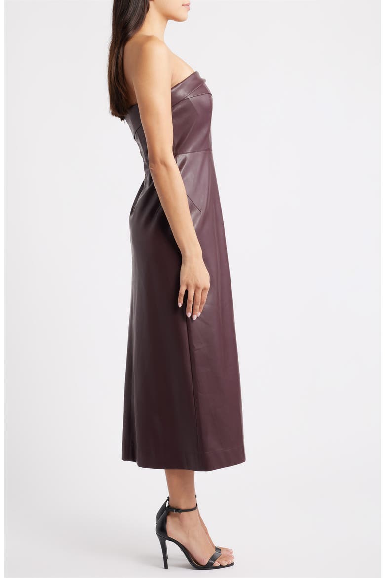 The Santana Strapless Faux Leather Midi Dress, Alternate, color, DARK COCOA