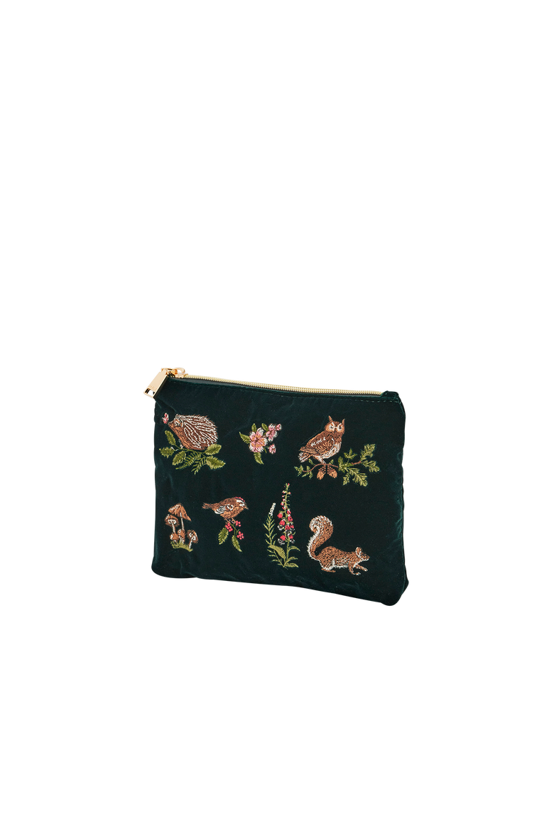 Meadow Scene Embroidered Medium Pouch  Velvet, Alternate, color, Dark Green