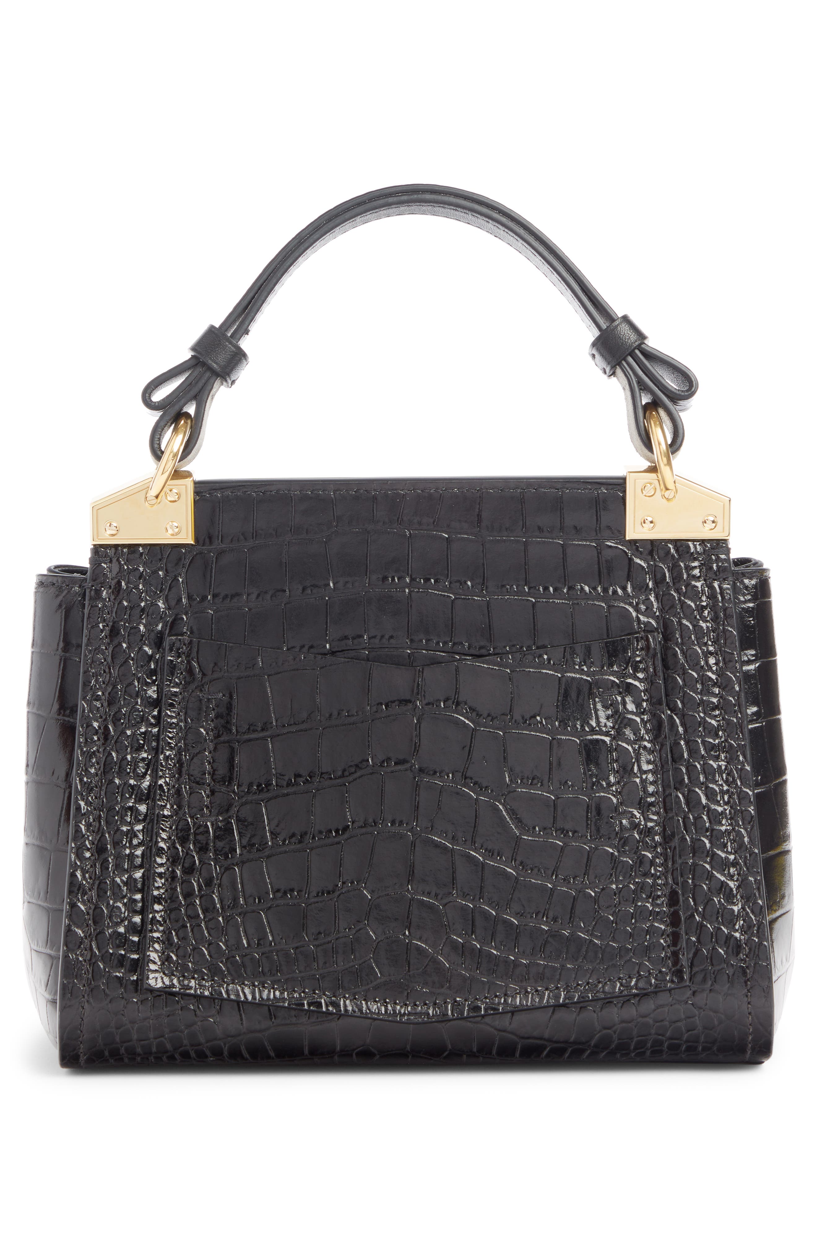 Mini Mystic Croc Embossed Leather Satchel, Alternate, color, BLACK