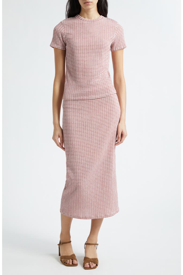 Smocked Gingham T-Shirt, Alternate, color, ROSE JAM COMBO