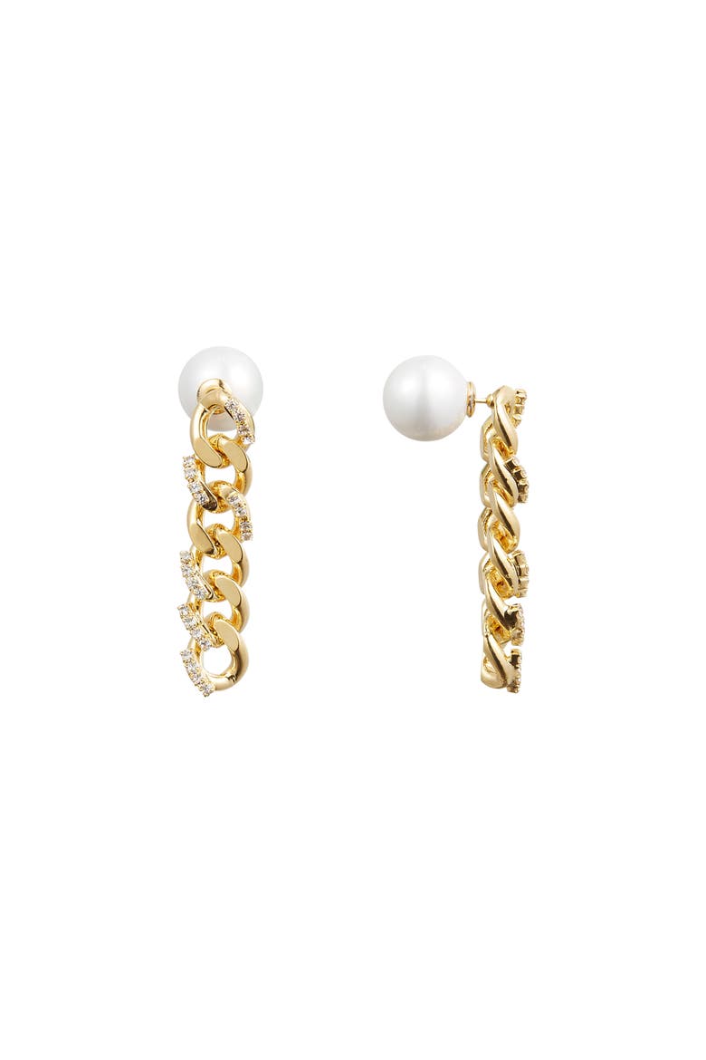 Rhinestone Chain Earrings, Main, color, Gold