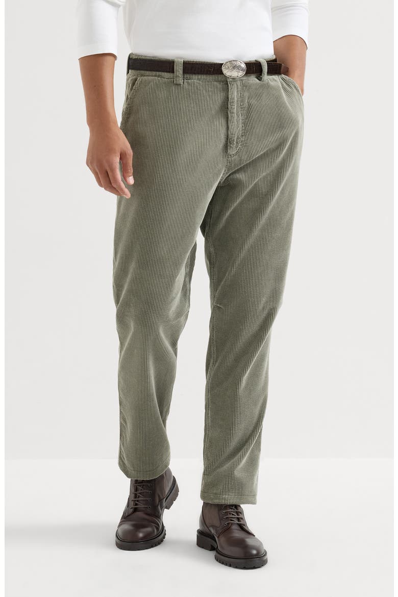 Garment-dyed trousers in cotton corduroy, Main, color, Military