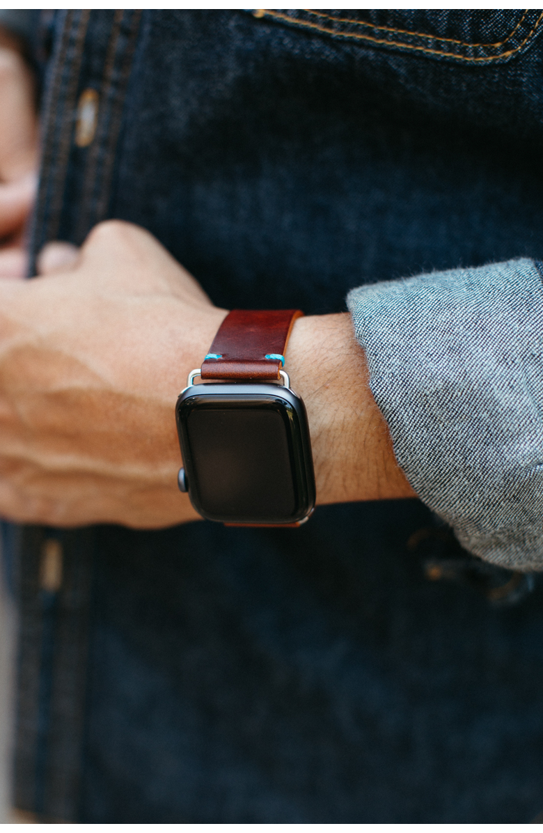 Bluebonnet The Maverick Italian Leather Apple Watch Band, Alternate, color, Bordeaux Brown