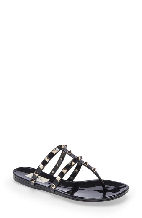サンダル VALENTINO GARAVANI FLATS Valentino Garavani Rockstud Flat Rubber Sandal Women Black