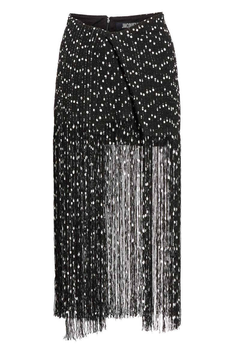 La Jupe Capri Fringe Skirt, Alternate, color, BLACK