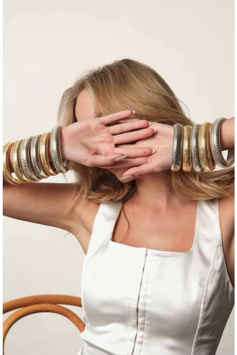 Set of 3 Two Tone Stretch Cuff Bracelets, Alternate, color, MIXED METAL