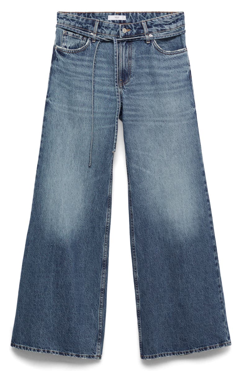MANGO Olivia Tie Waist Wide Leg Jeans, Alternate, color,
