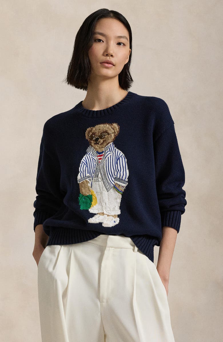 Polo Ralph Lauren Polo Bear Intarsia Cotton Crewneck Sweater, Alternate, color, 