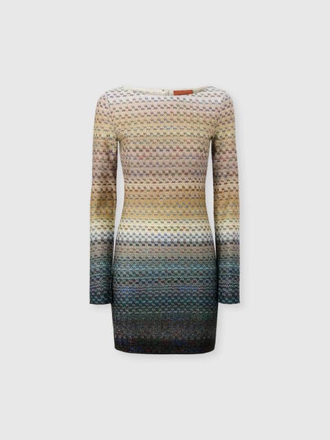 Mini Boat-neck Dress With Staggered Knit