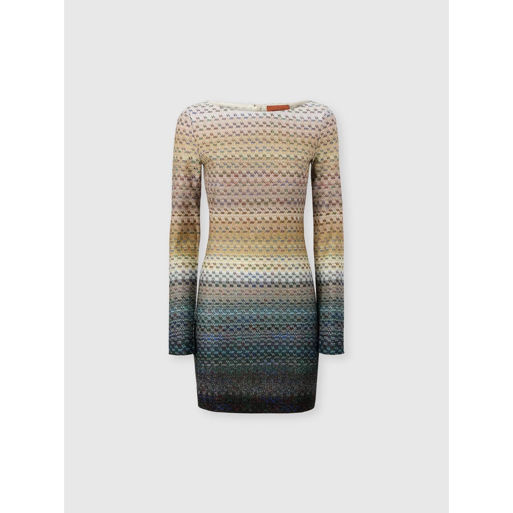 Missoni Mini Boat-neck Dress With Staggered Knit In Multi