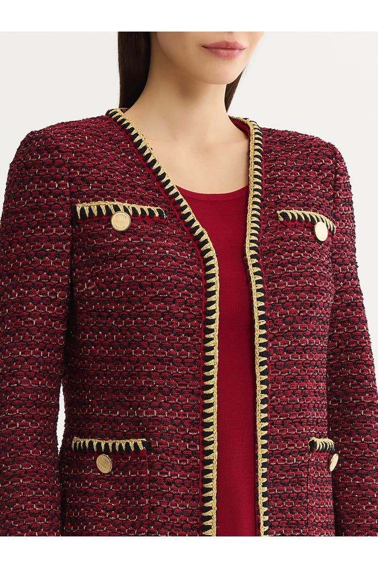 Heritage Trim Tweed Knit Jacket, Alternate, color, Scarlet Red/Black/Gold Lurex
