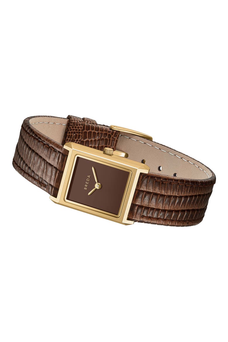 Small Leather Strap Two-Tone Tank Watch, 20mm x 26mm, Alternate, color, GOLD