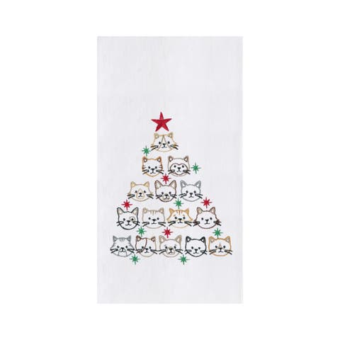 Cat Face Christmas Tree 100% Cotton Flour Sack Dishtowel