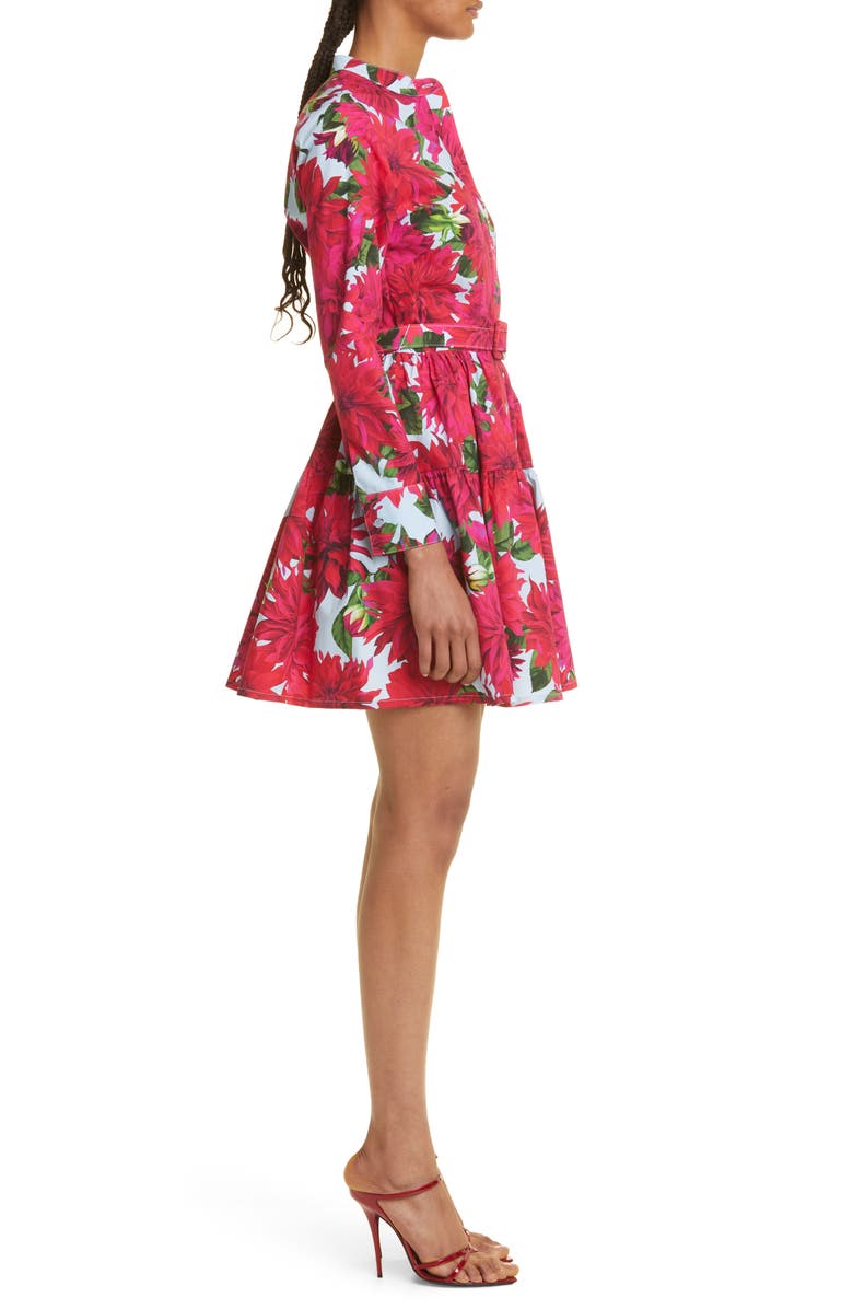Oscar de la Renta Dahlia Print Long Sleeve Stretch Poplin Shirtdress, Alternate, color, 