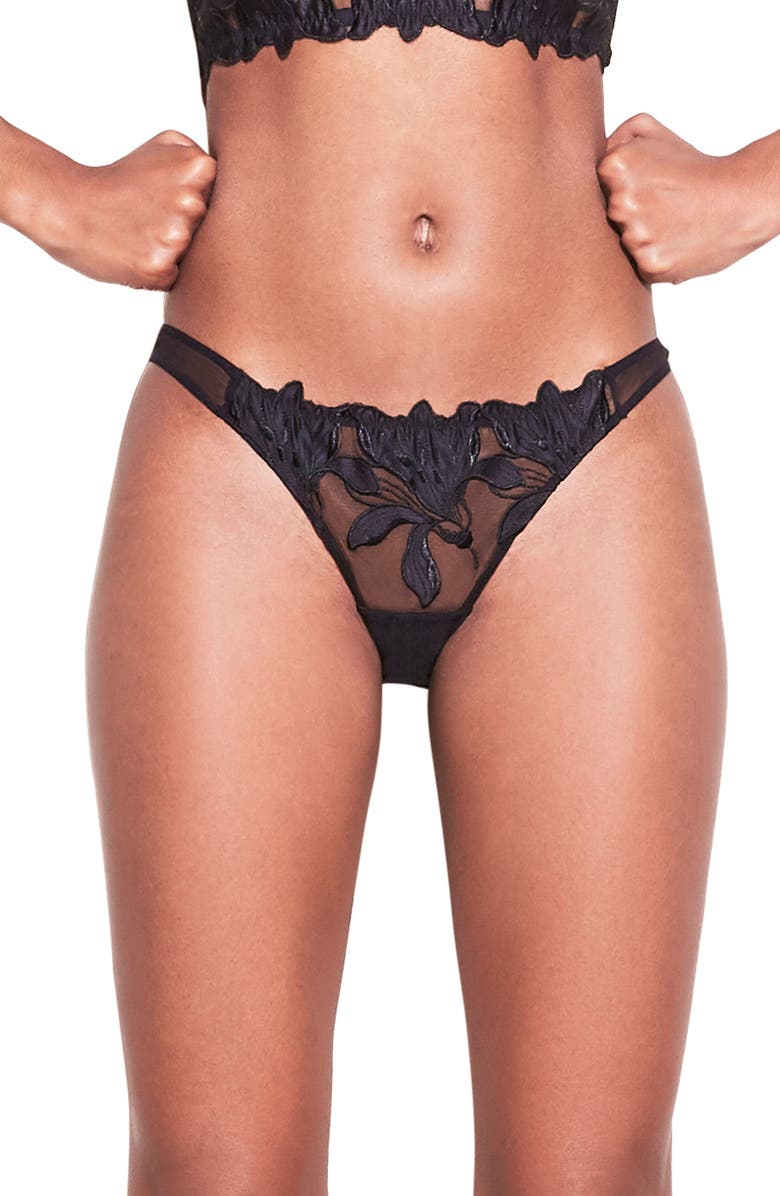 Fleur Du Mal Lily Embroidered Cheeky Briefs, Main, color, Black