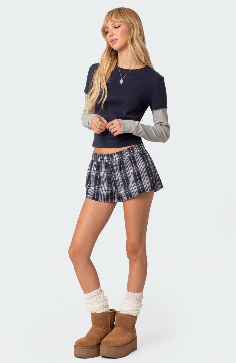 EDIKTED Mod Layered Long Sleeve T-Shirt, Alternate, color, Navy