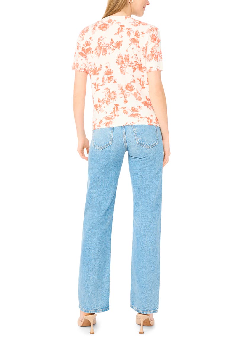 Floral Short Sleeve Sweater, Alternate, color, NEW IVORY