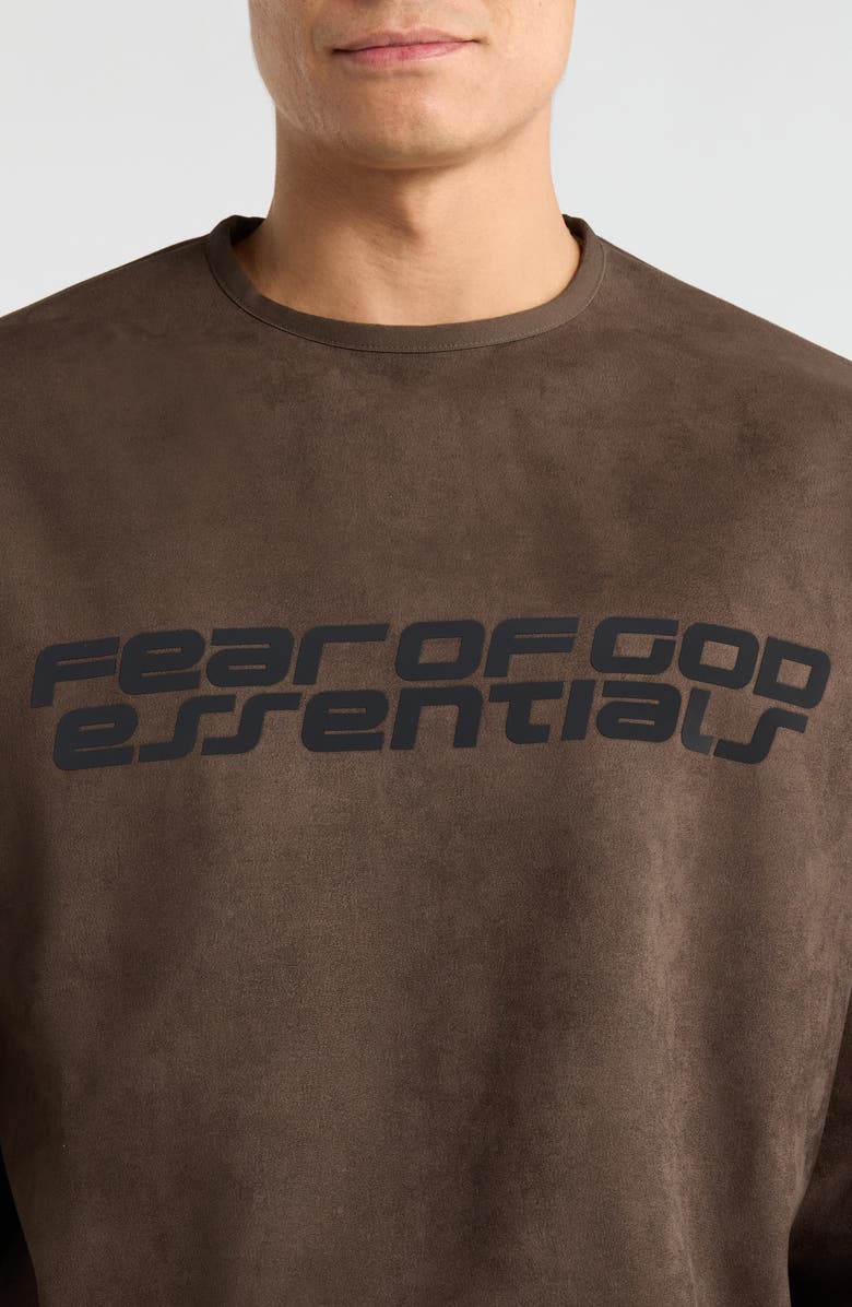 Fear of God Essentials Modern Sueded Fleece Logo Graphic Sweatshirt, Alternate, color, Brown