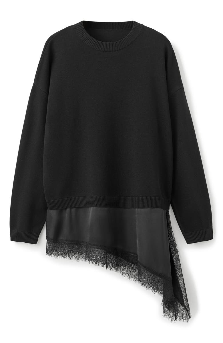 MANGO Mixed Media Sweater, Alternate, color, Black