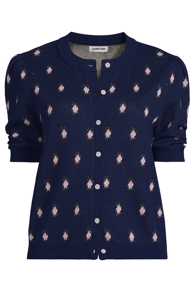 Ruched Sleeve Cardigan Sweater, Alternate, color, Blue/Pink Florals
