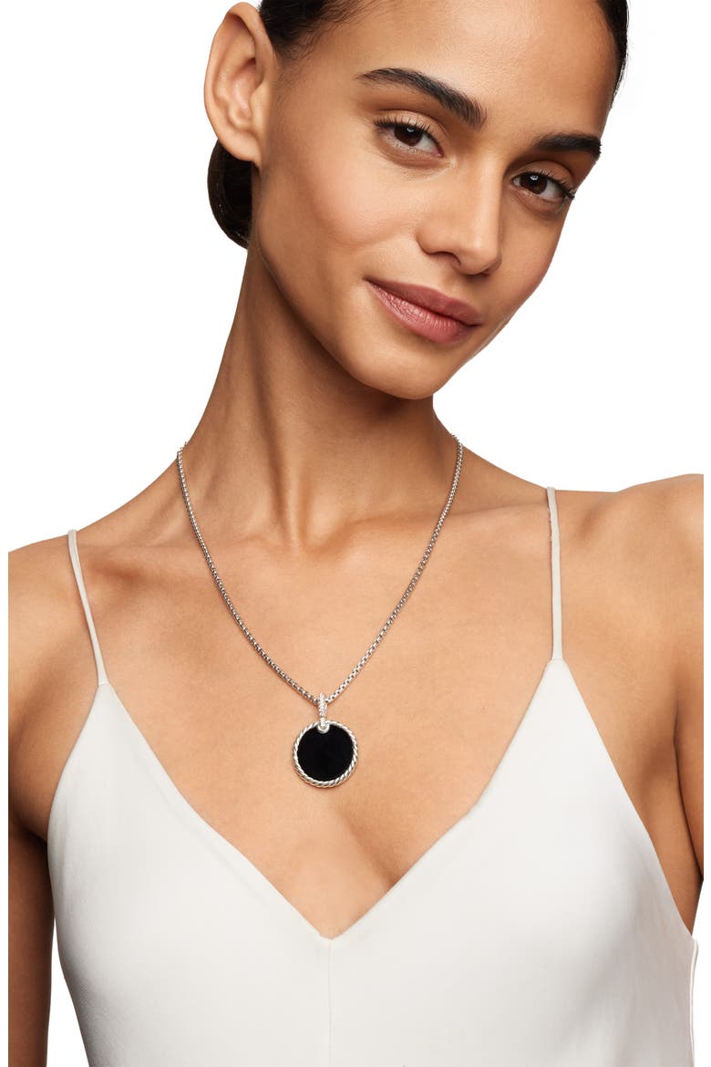 Elements Reversible Disc Pendant with Pavé Diamonds, Alternate, color, BLACK ONYX / SILVER