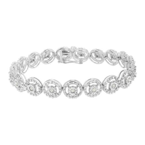 Silver 1.0 Cttw Diamond Nested Circle Miracle Set Open Wheel Link Bracelet